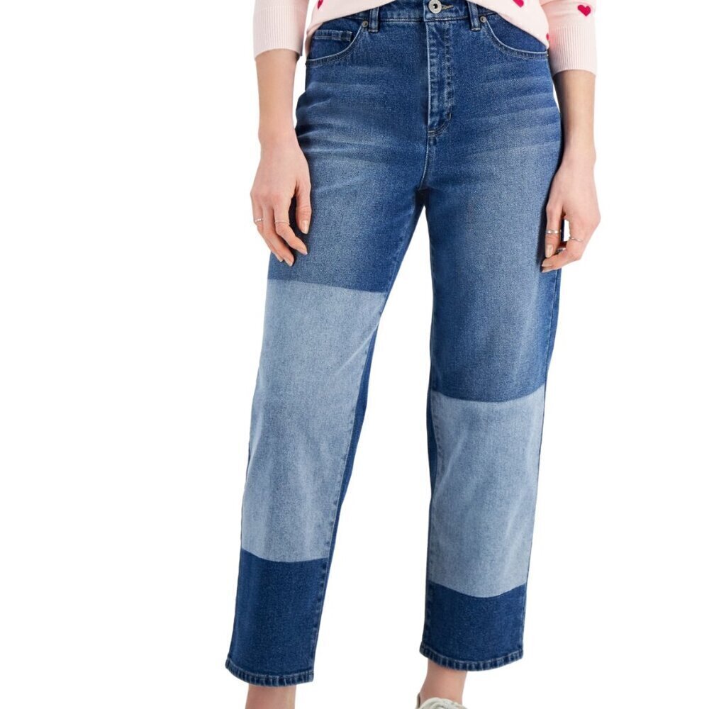 Style & Co Two-Tone Straight Crop Mom Jeans Sz 14 in Shadow Wash